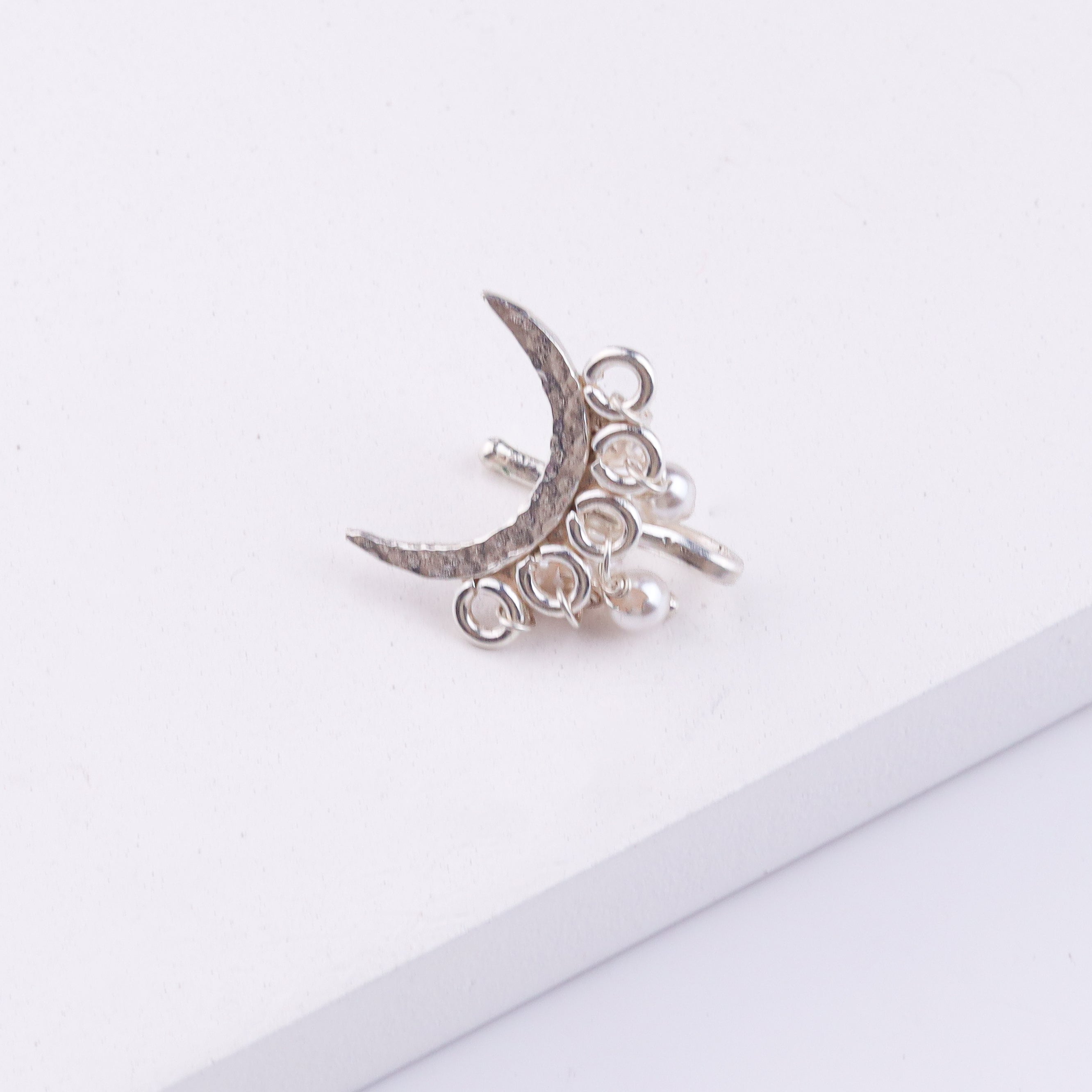 Silver Hammered Chandrakor Clip-On Nose Pin (Large)