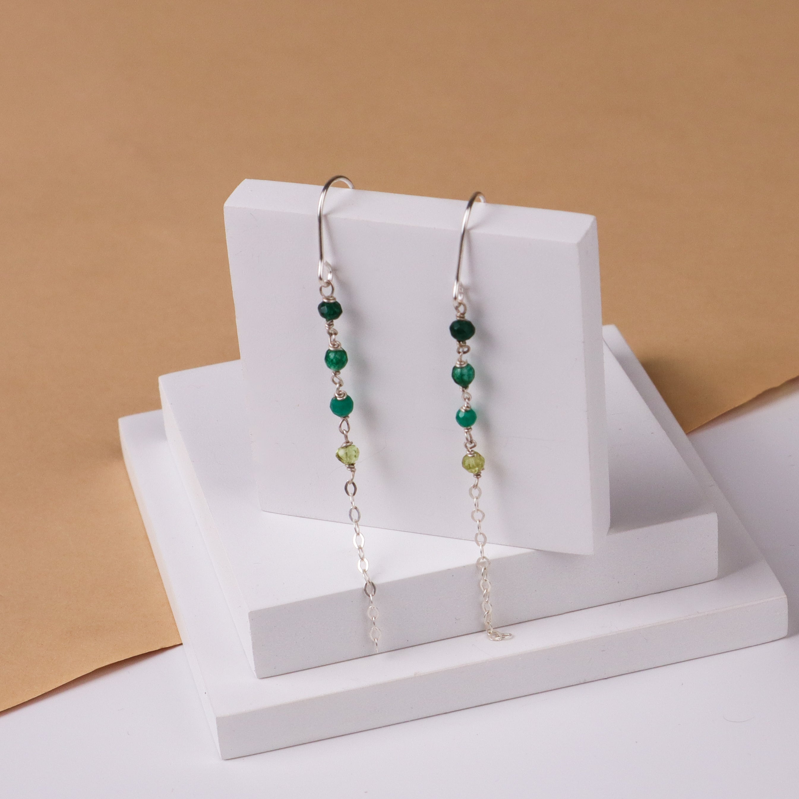 Silver Green Stone Danglers