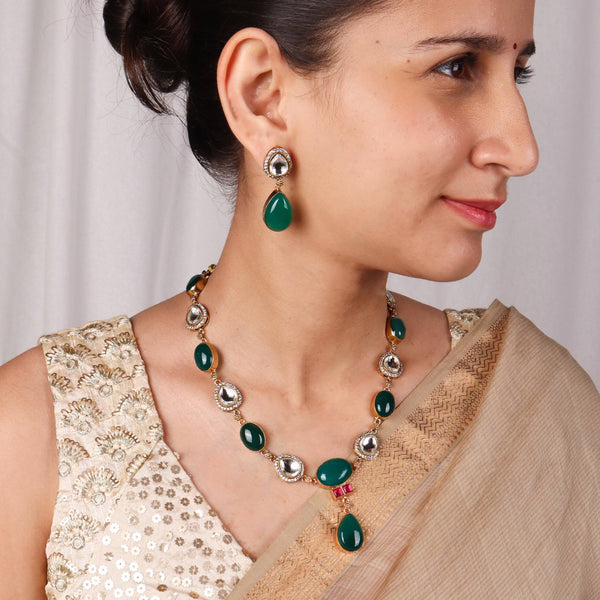 Model wearing 22K Gold Plated Fashion Set for a sophisticated and elegant jewellery look