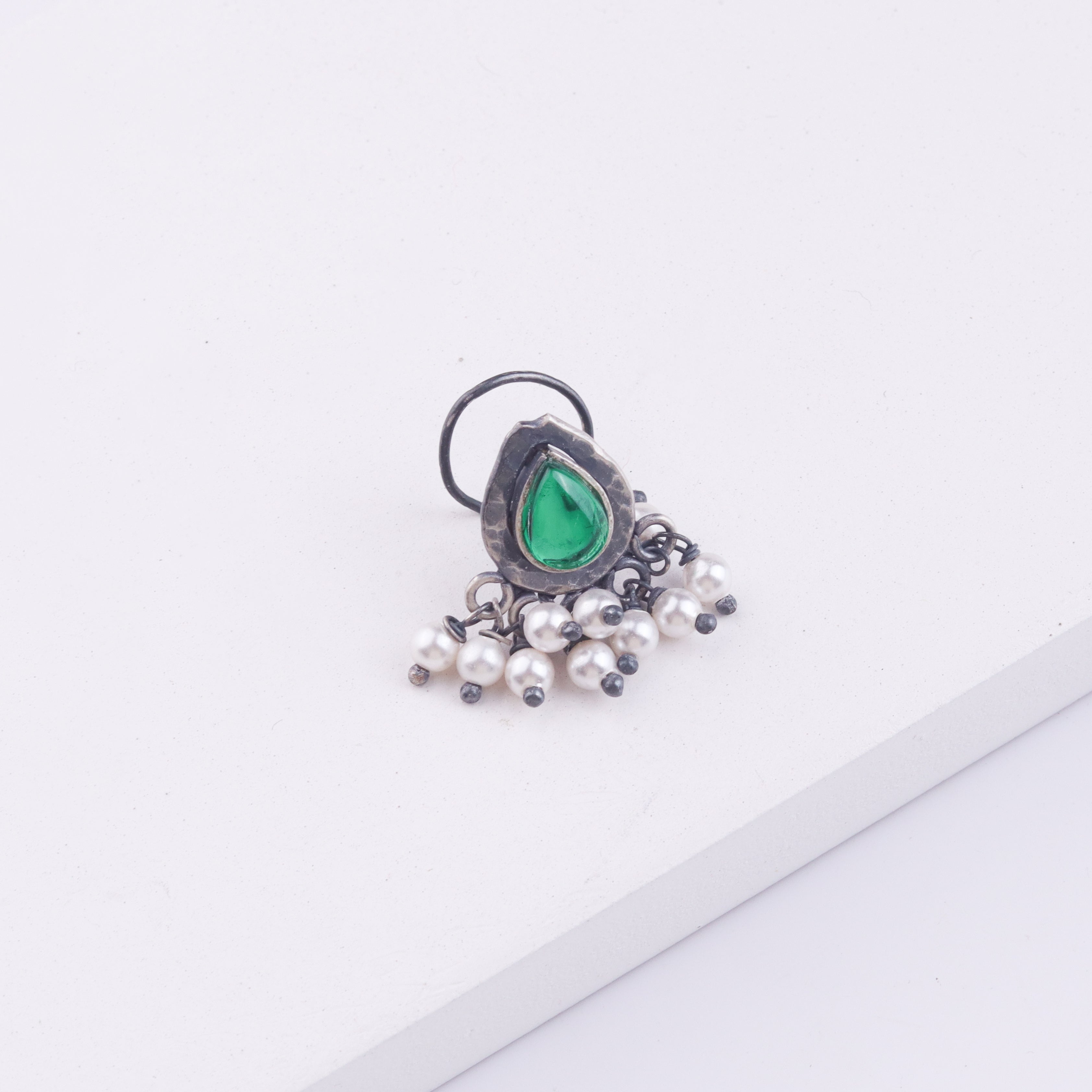 Oxidised Green Drop Pierced Nose Pin (Large)