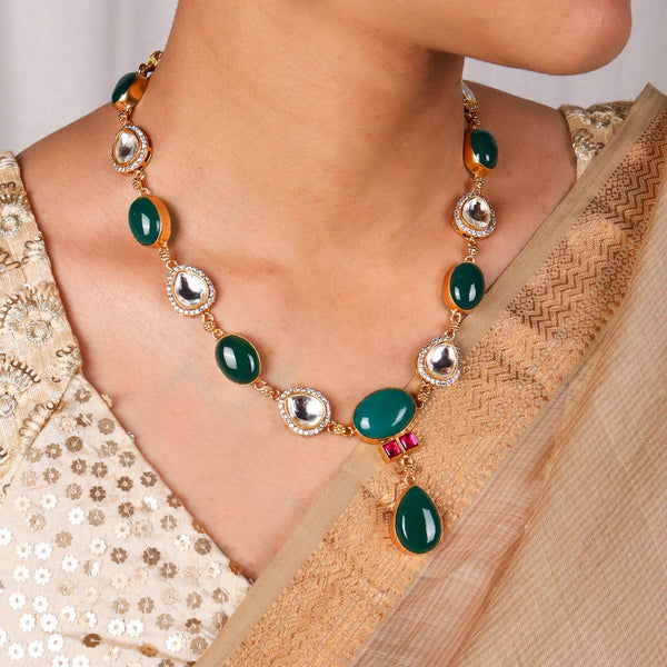 Model wearing 22K Gold Plated Fashion Set for a sophisticated and elegant jewellery look