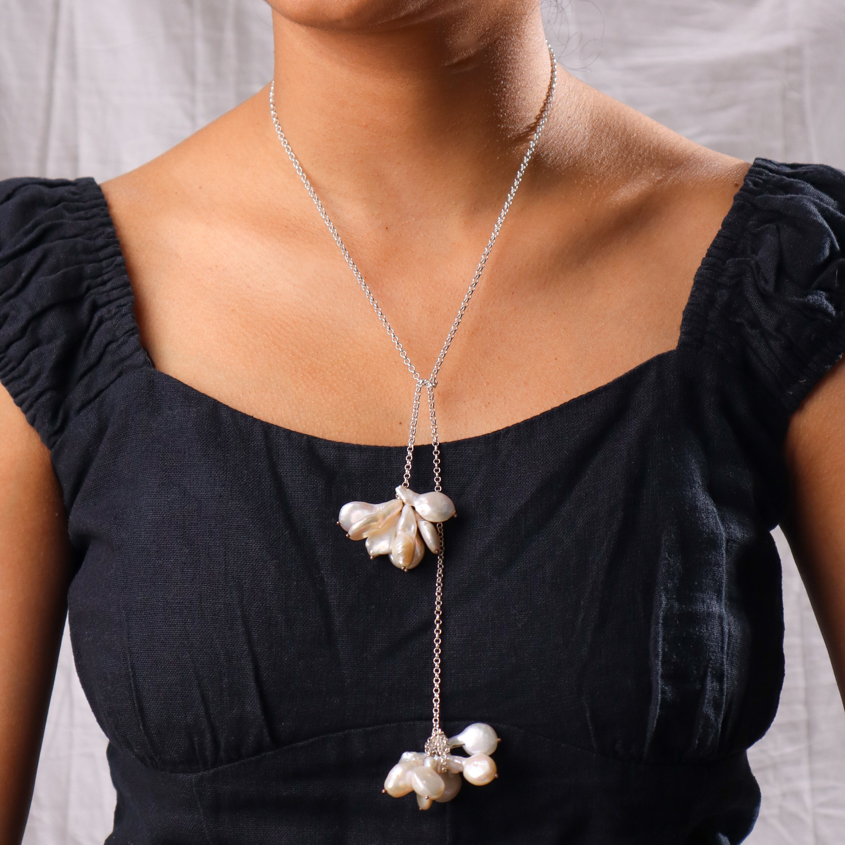 Tie and Wear Necklace with Fresh Water Pearls