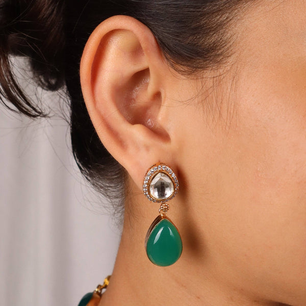 Model wearing 22K Gold Plated Fashion Set for a sophisticated and elegant jewellery look