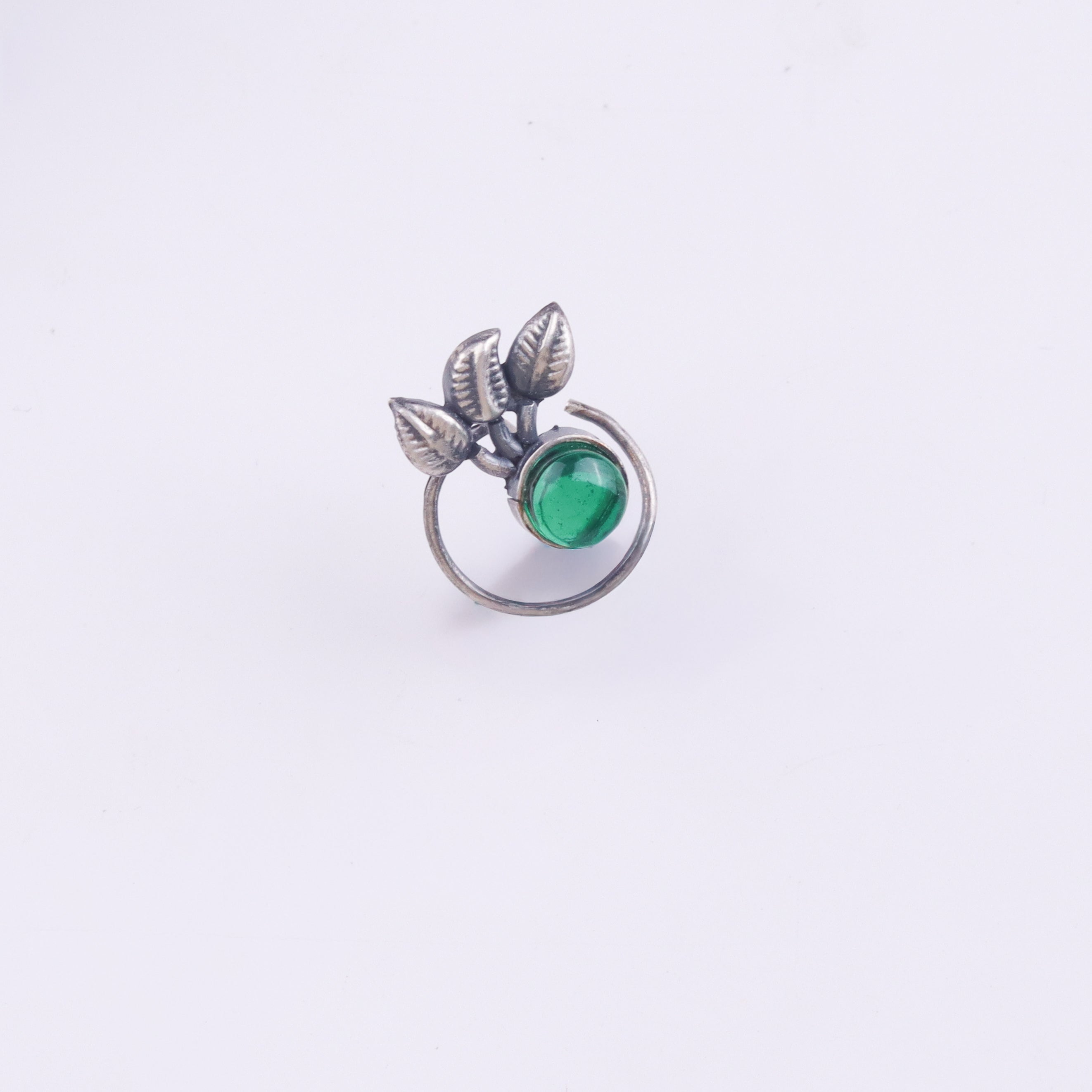 Oxidised Green Petalfall Pierced Nose Pin (Large)