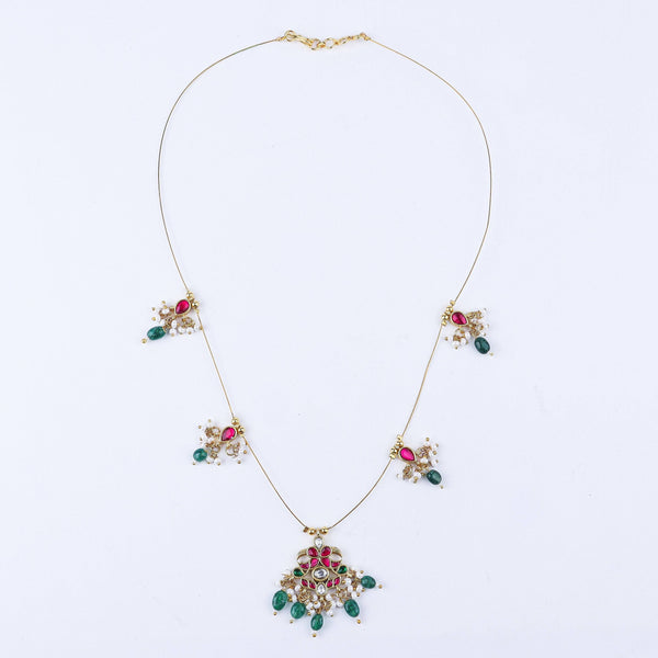 Detailed view of 22K gold-plated fashion necklace highlighting intricate motifs, textured detailing, and a premium 22K gold-plated finish