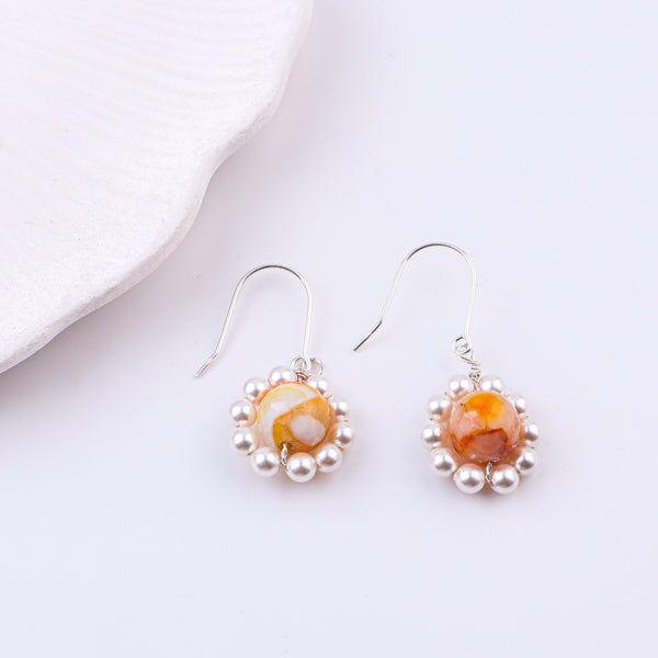 Yellow Agate & Pearl Silver Earrings (Project Handmade)