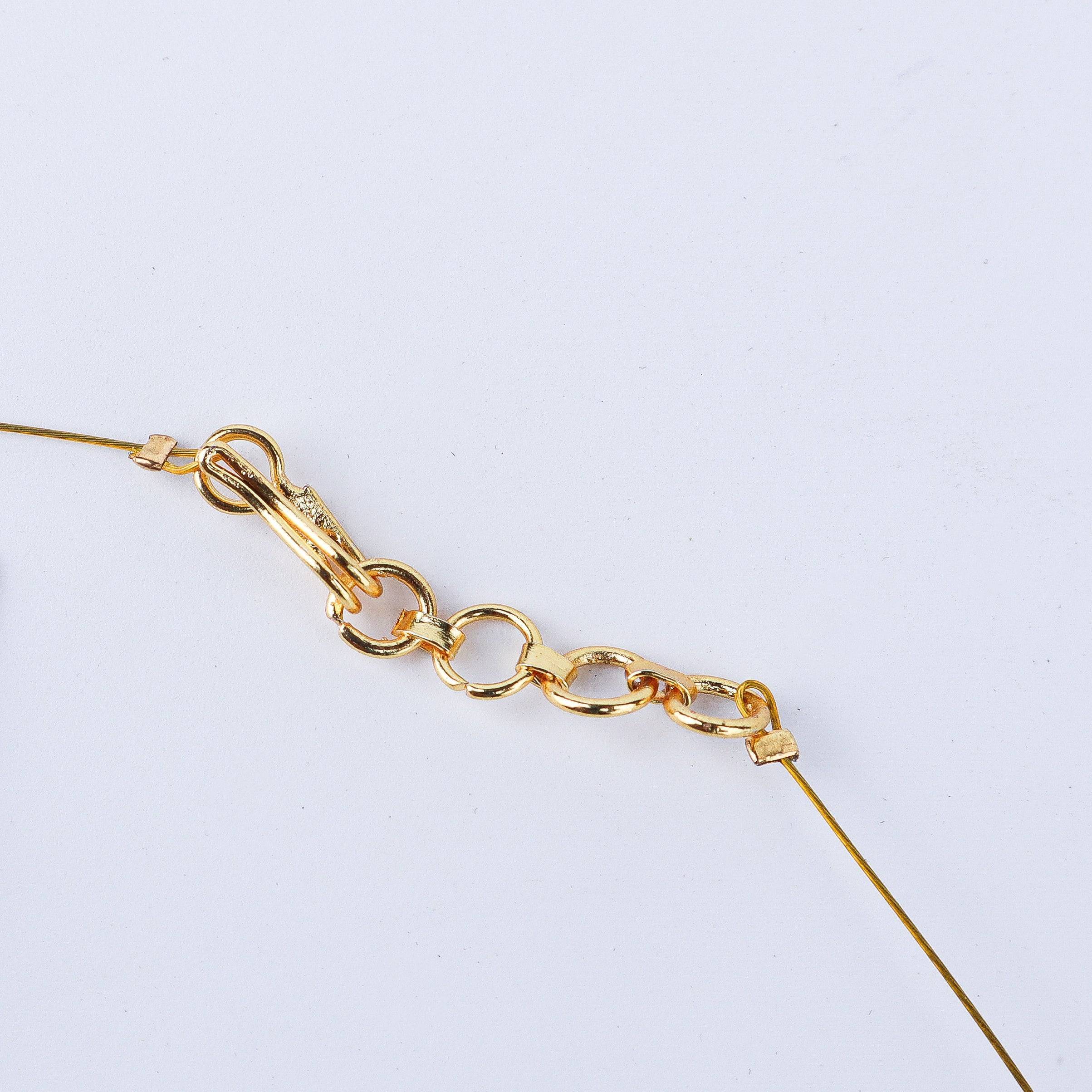 Angled view of 22K gold-plated fashion necklace highlighting its elegant structure, design, and polished gold finish