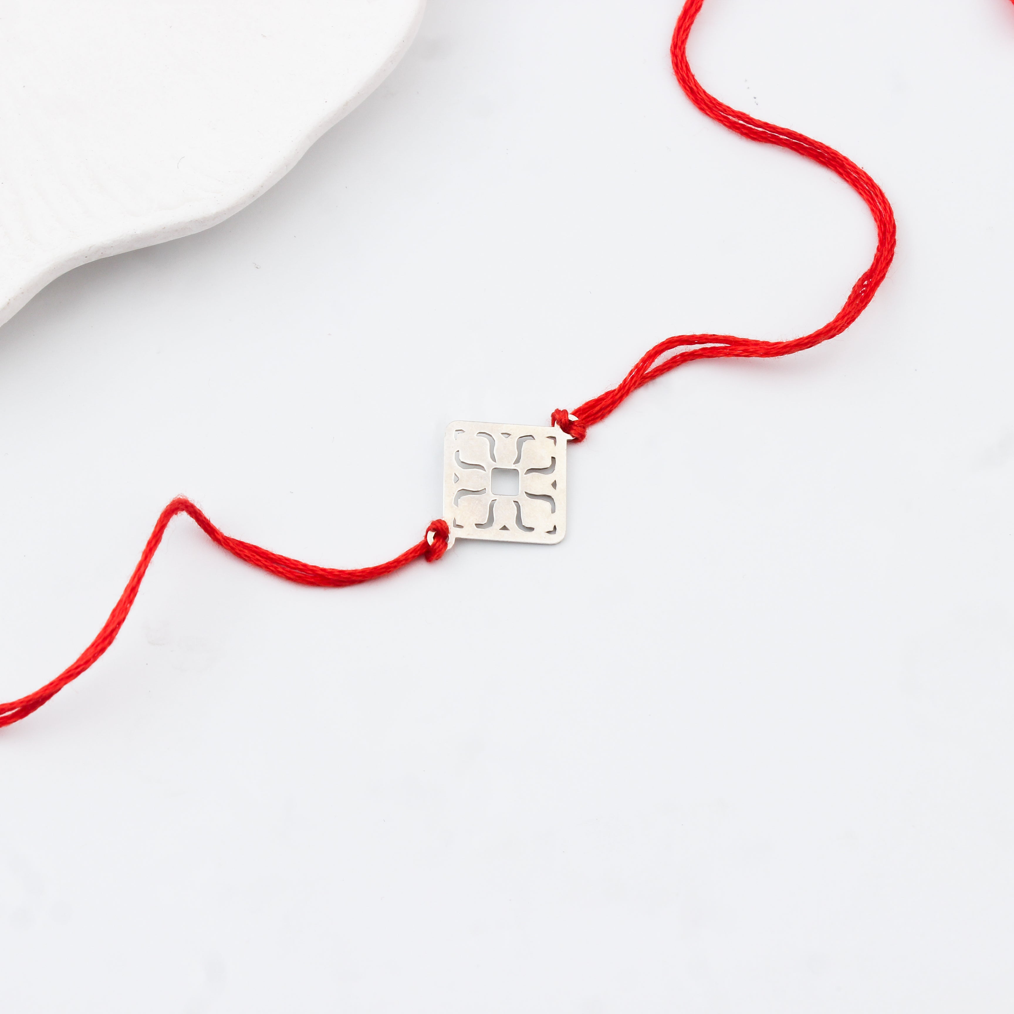 Silver Laser Cut Diamond Filigree Rakhi