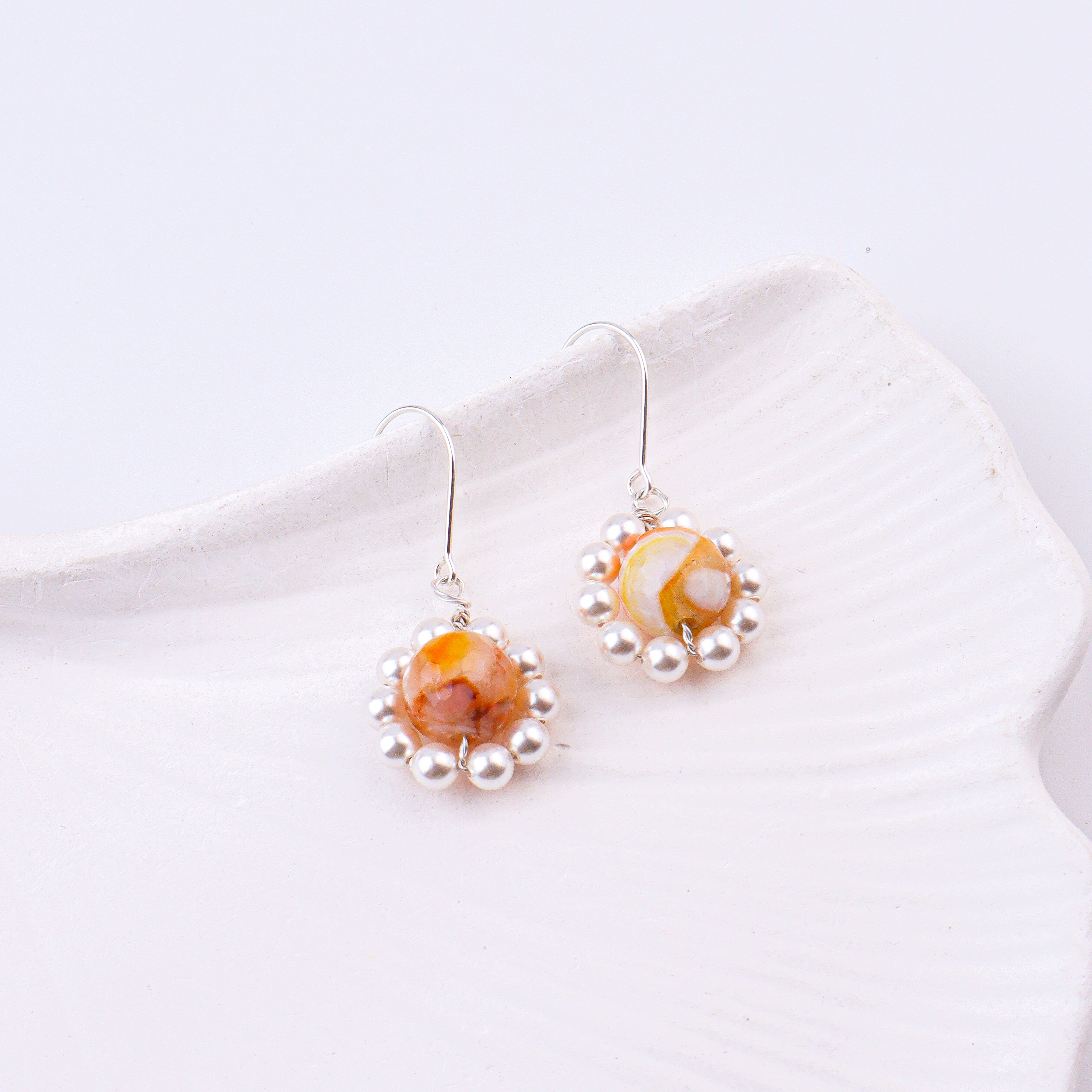 Yellow Agate & Pearl Silver Earrings (Project Handmade)