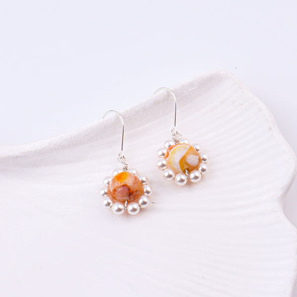 Yellow Agate & Pearl Silver Earrings (Project Handmade)