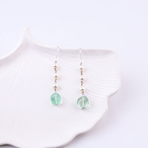 Aquamarine & Pearl Silver Earrings (Project Handmade)