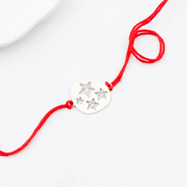 Silver Laser Cut Floral Rakhi
