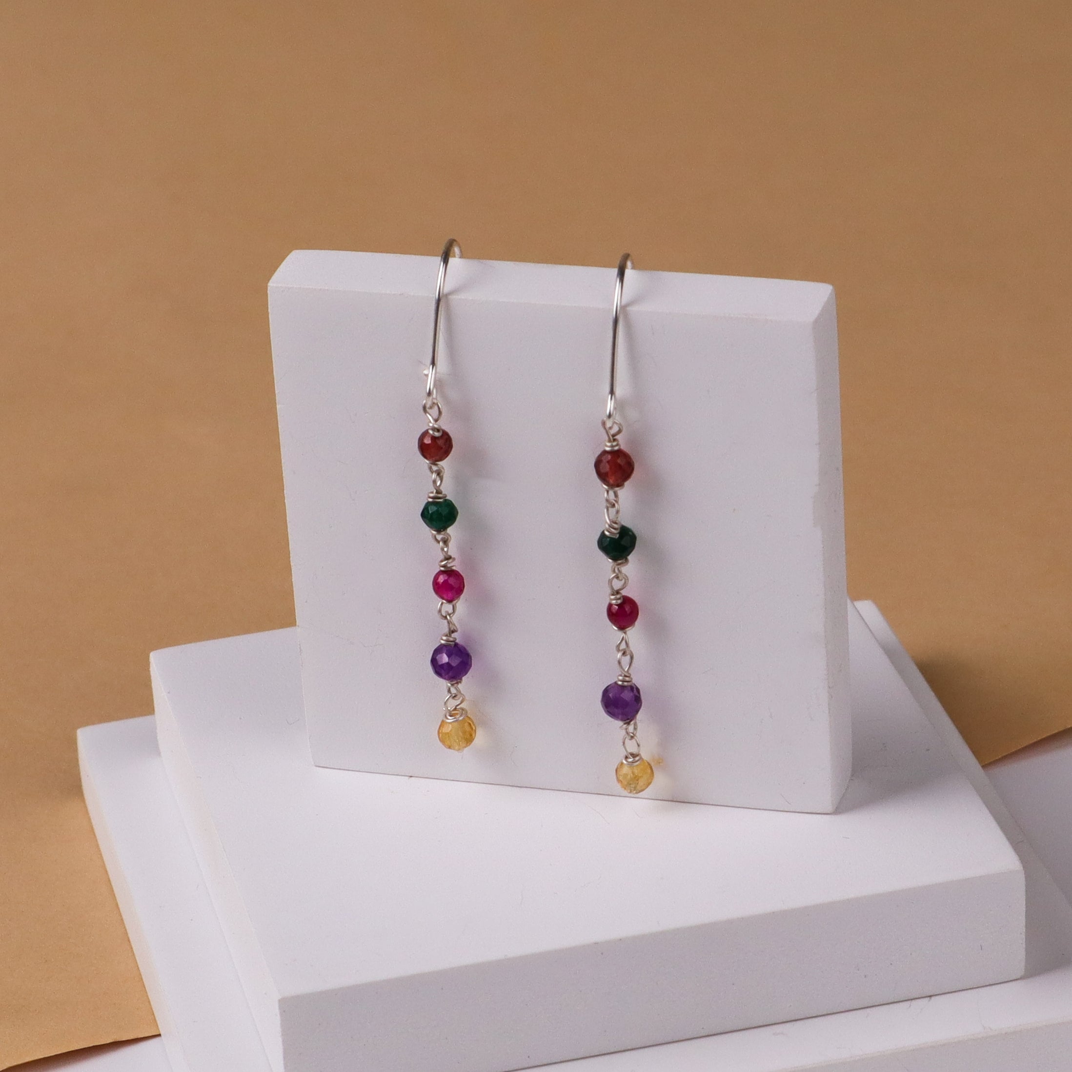 Silver Multi Color Stone Earring