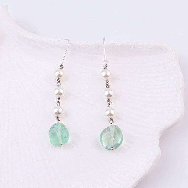Aquamarine & Pearl Silver Earrings (Project Handmade)
