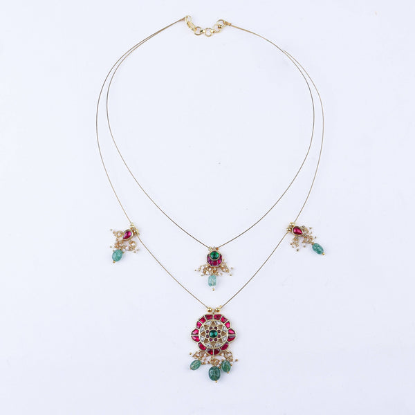 Detailed view of a 22K gold-plated fashion necklace highlighting intricate motifs, textured detailing, and a premium 22K gold-plated finish