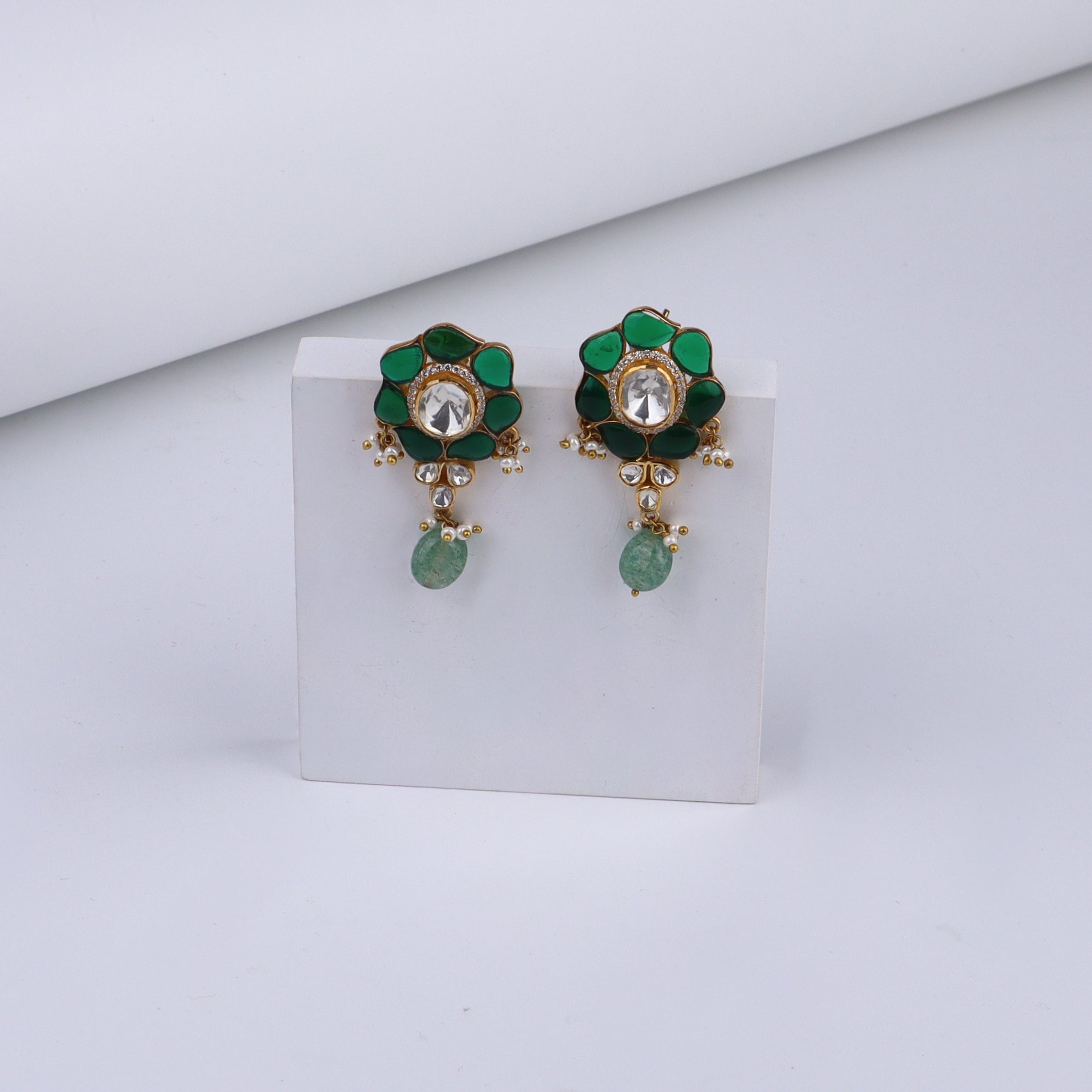 Gold Plated Silver Earring with Green onyx stones