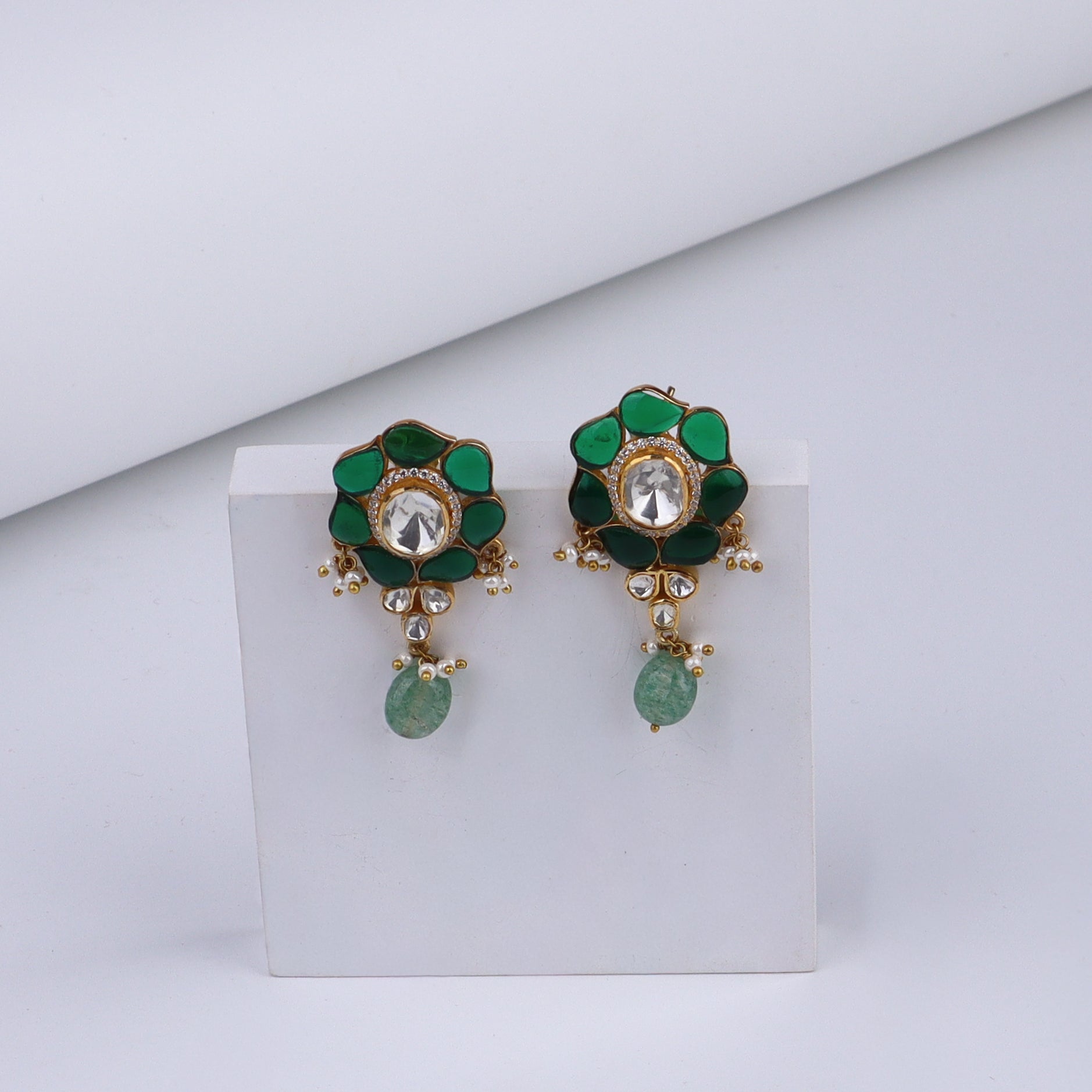 Gold Plated Silver Earring with Green onyx stones