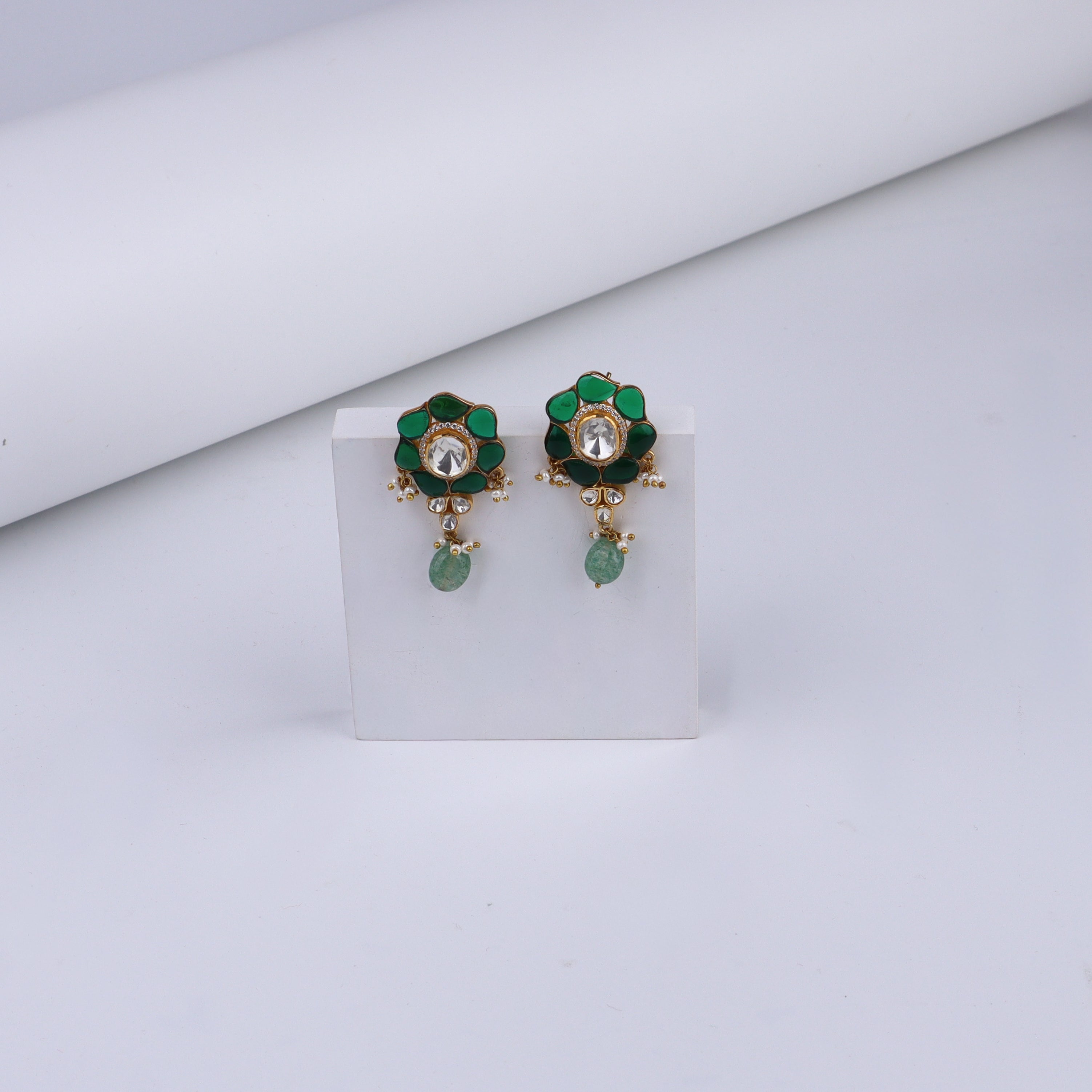 Gold Plated Silver Earring with Green onyx stones