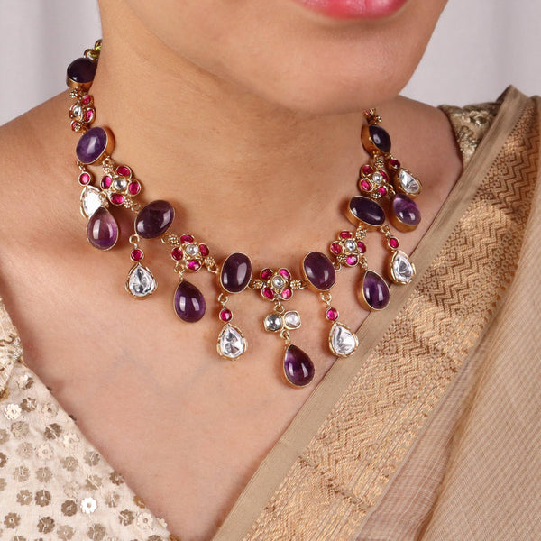 Model wearing 22K gold-plated fashion Set for a sophisticated and elegant jewelry look