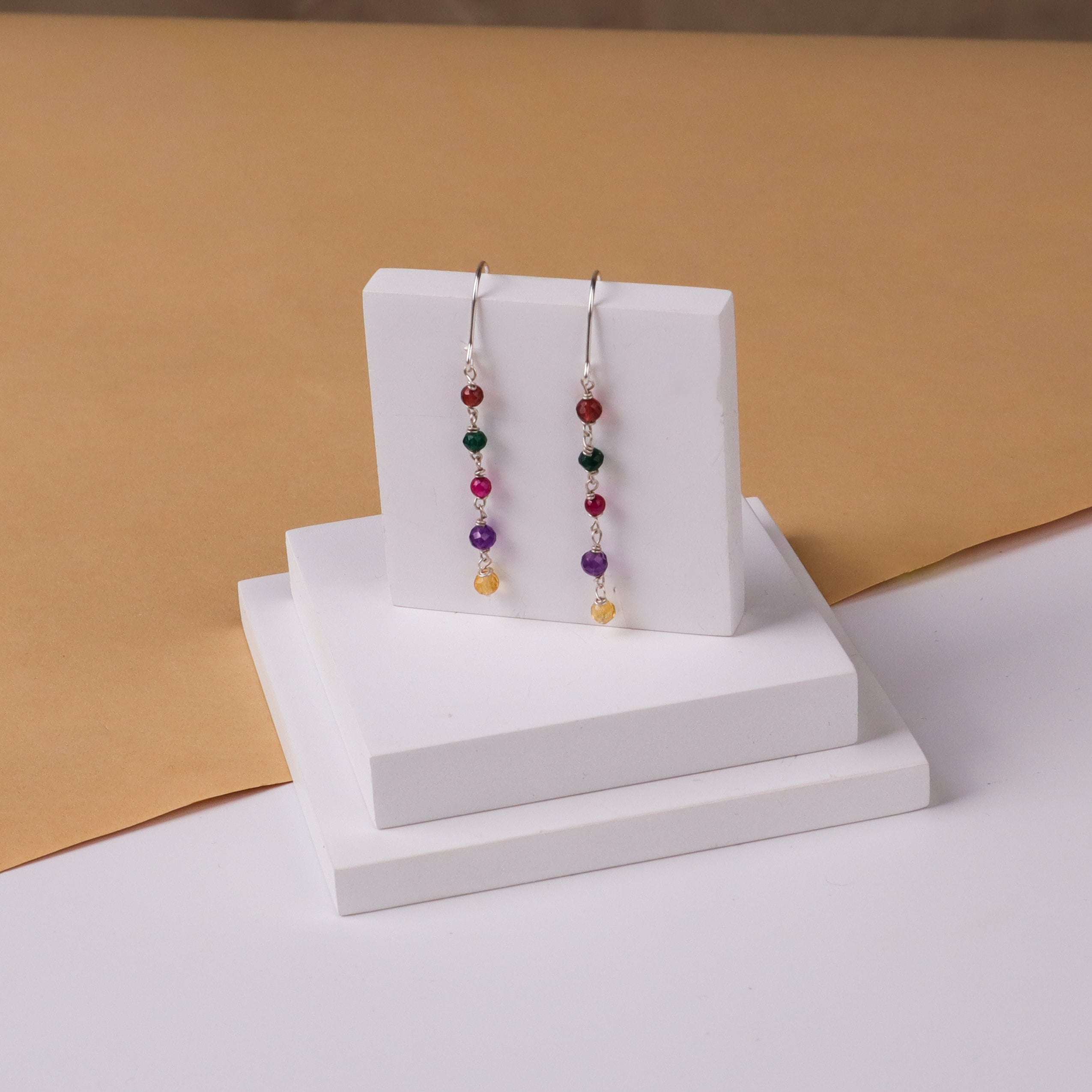 Silver Multi Color Stone Earring