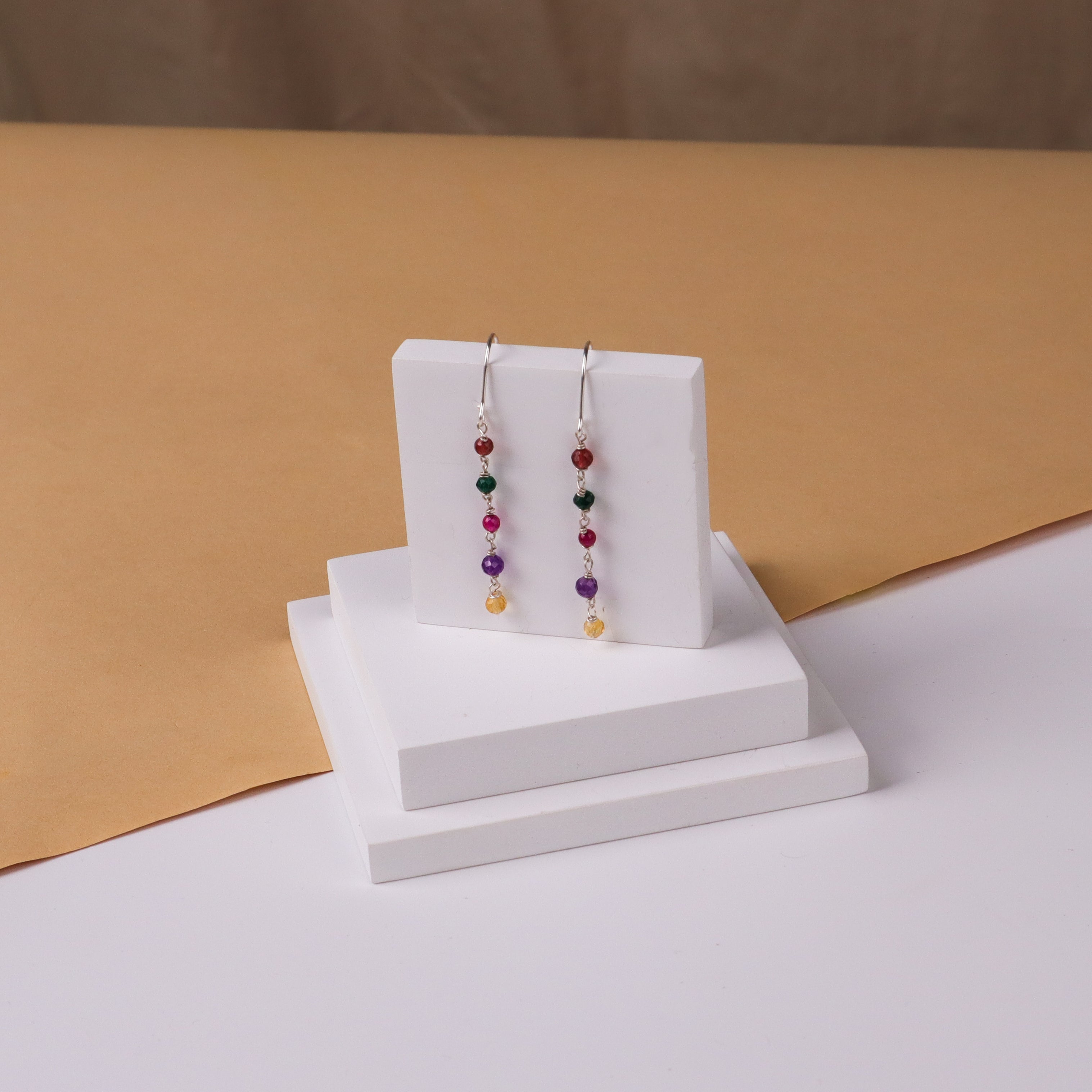 Silver Multi Color Stone Earring