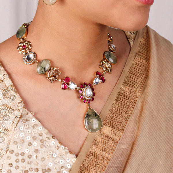 Model wearing 22K gold-plated fashion Set for a sophisticated and elegant jewelry look