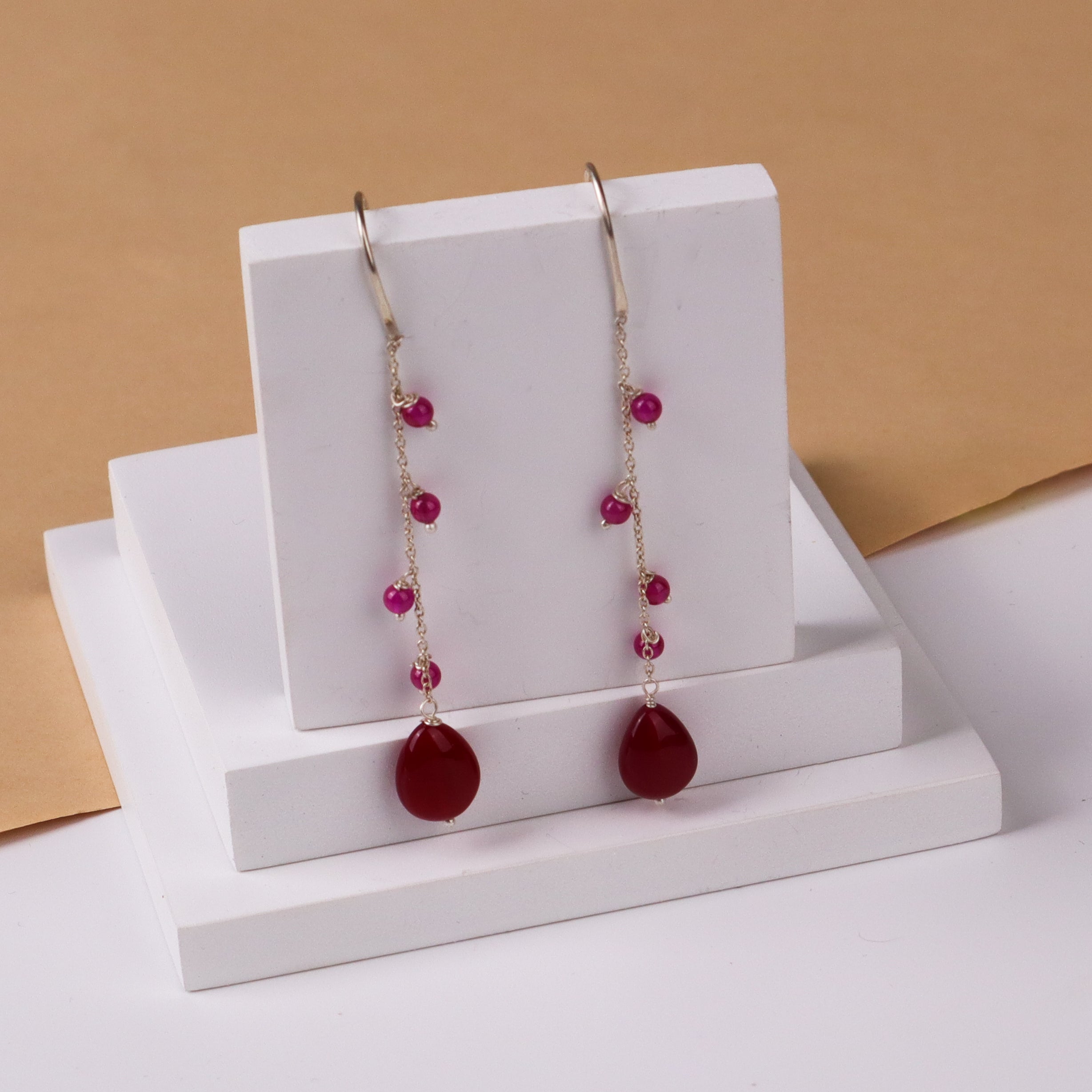 Silver Ruby Dangler Earrings