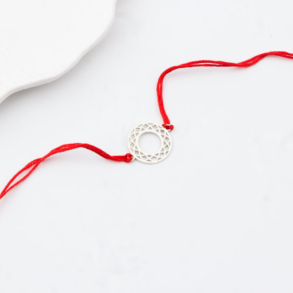 Silver Laser Cut Filigree Round Rakhi