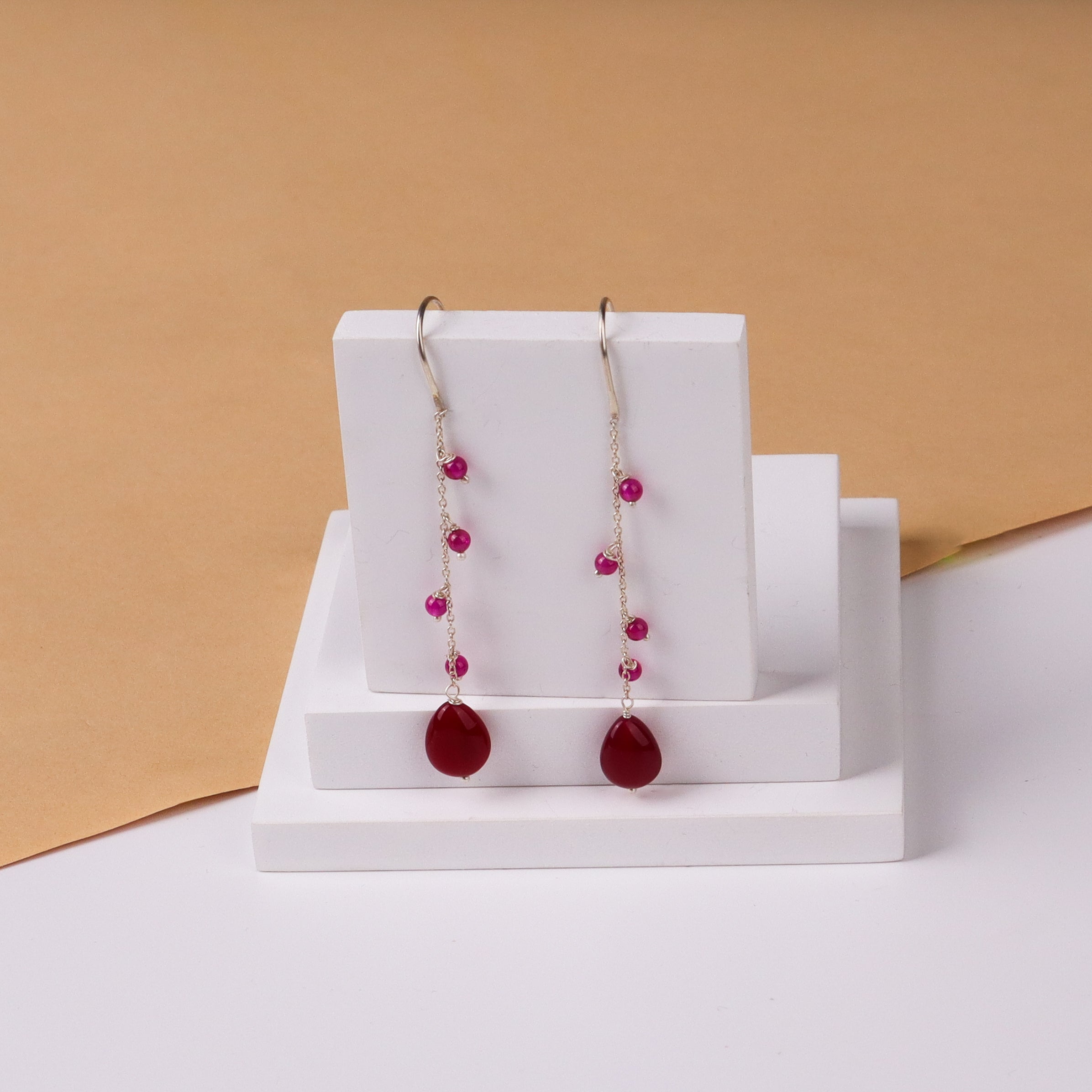 Silver Ruby Dangler Earrings