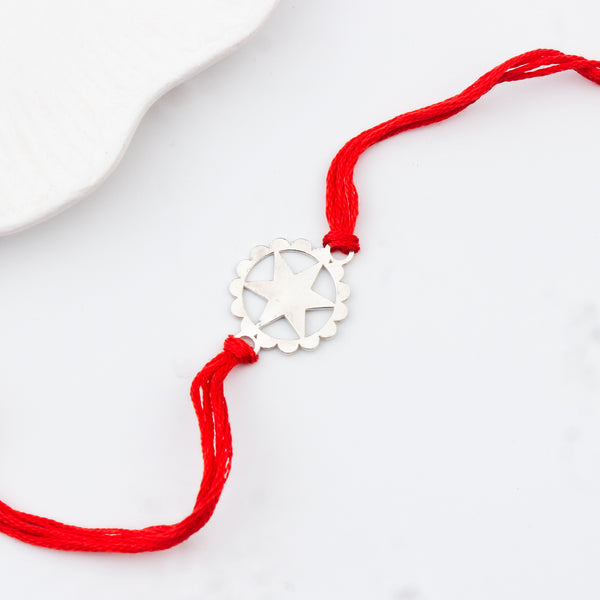 Silver Laser cut Star Rakhi: Small