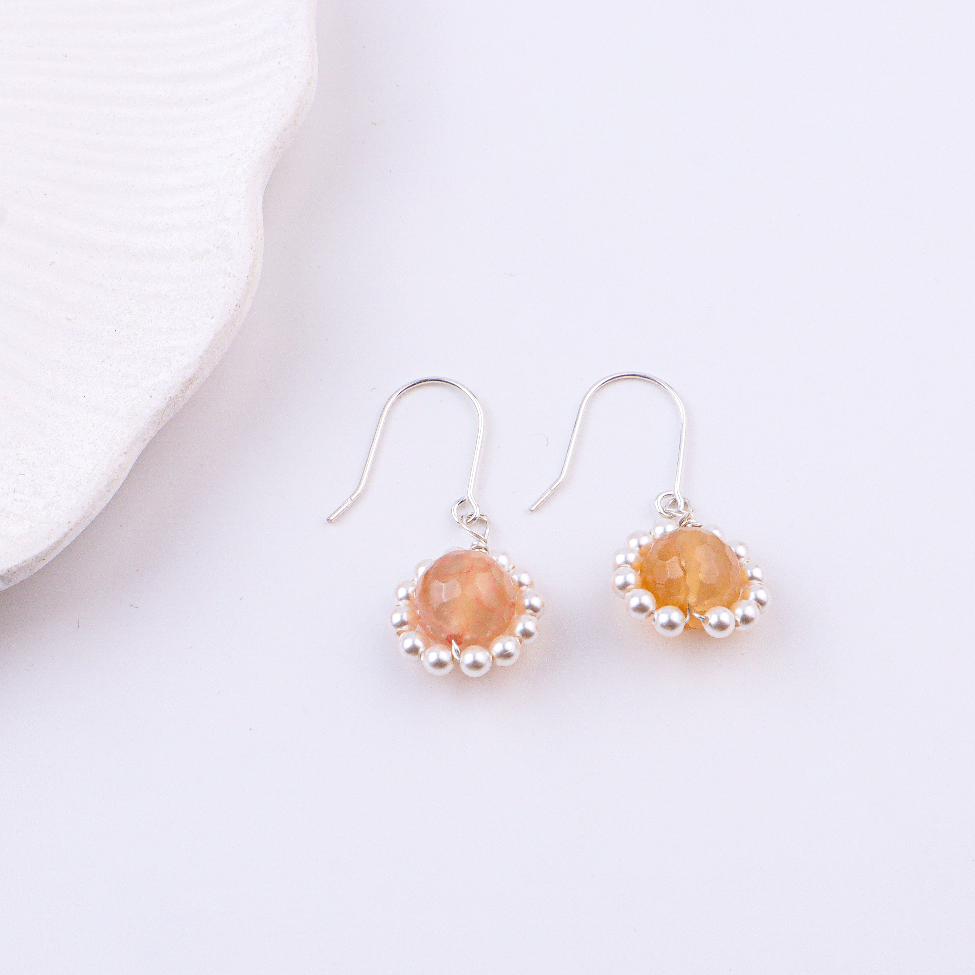 Yellow Agate & Pearl Silver Earrings (Project Handmade)