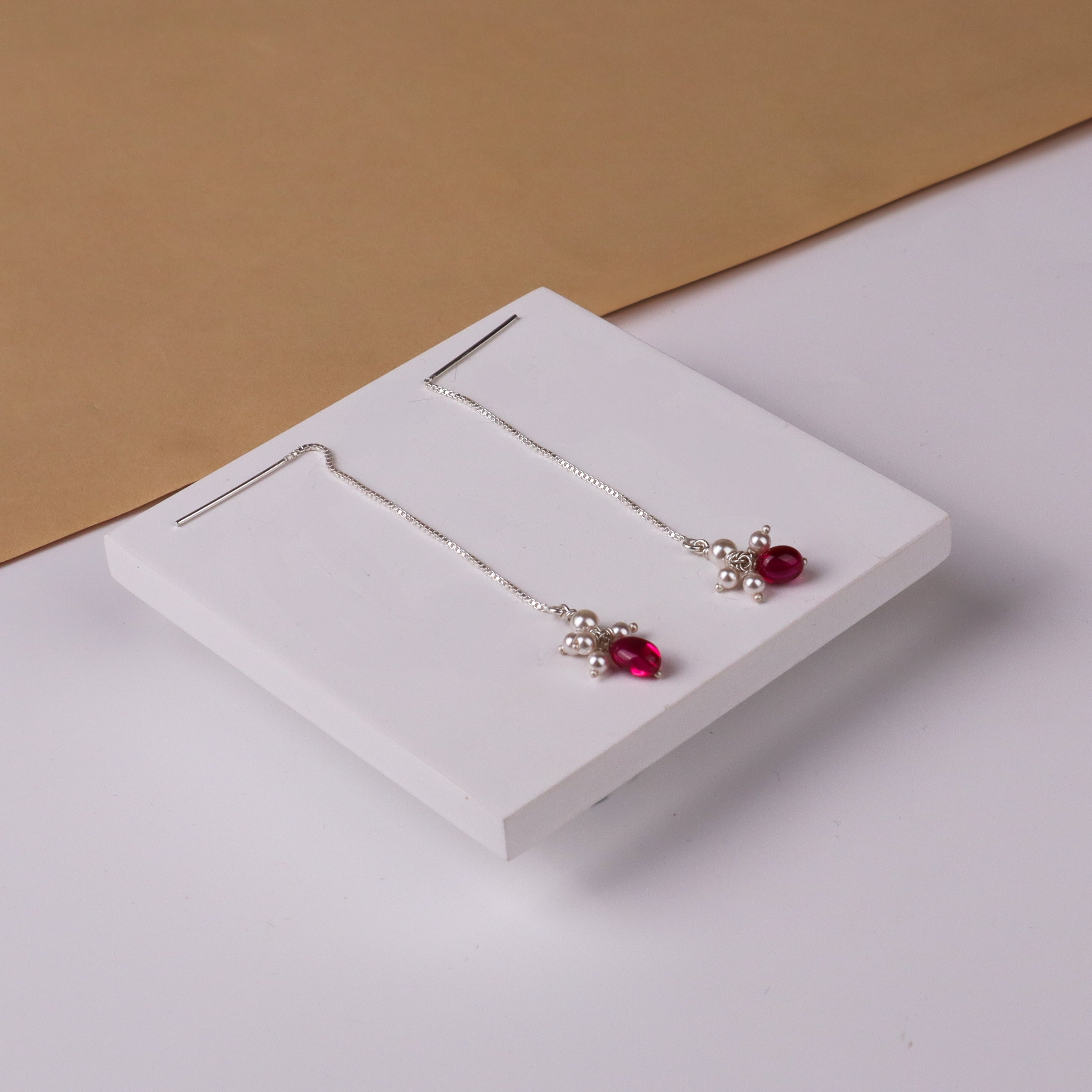 Silver Ruby and Pearl Sui Dhaaga Earring
