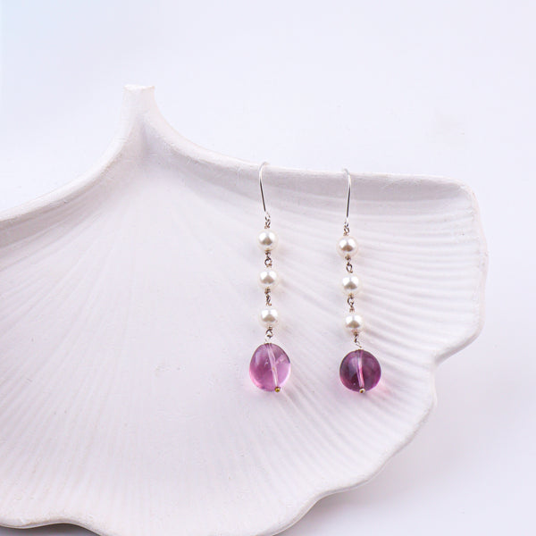 Purple Agate & Pearl Silver Earrings (Project Handmade)