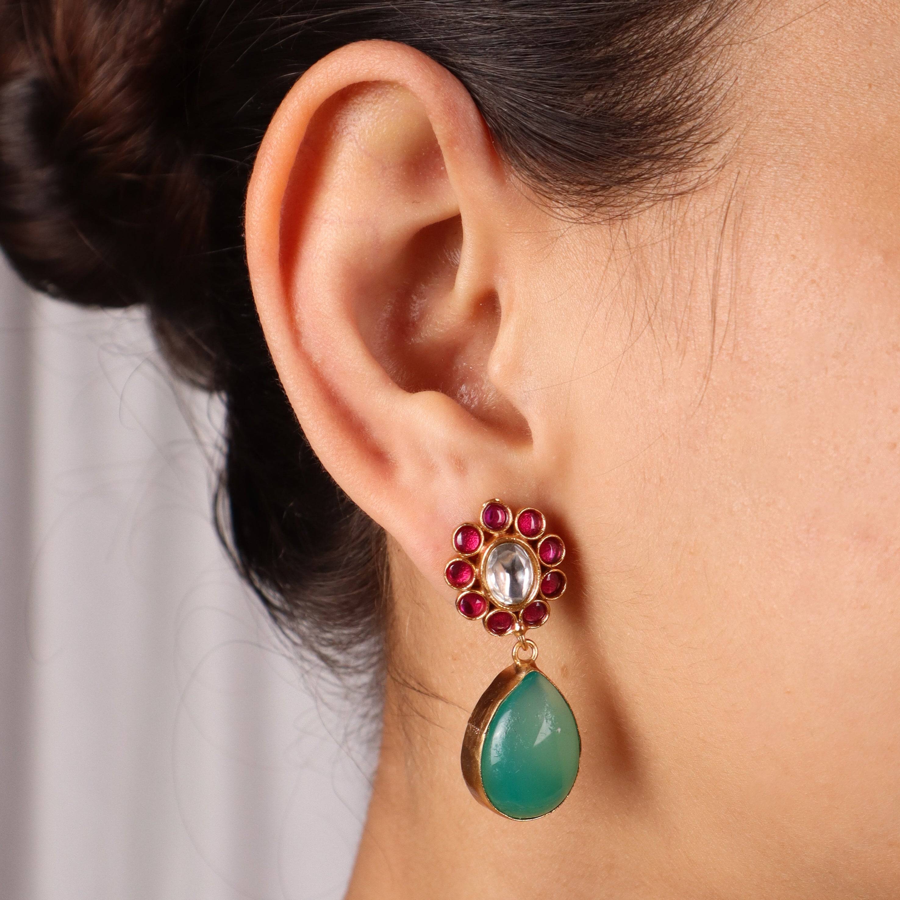 Model wearing 22K gold-plated fashion sets for a sophisticated and elegant jewelry look