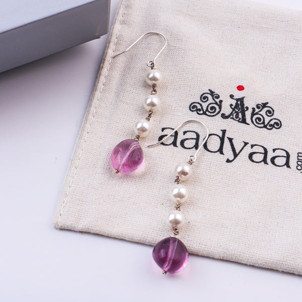 Purple Agate & Pearl Silver Earrings (Project Handmade)