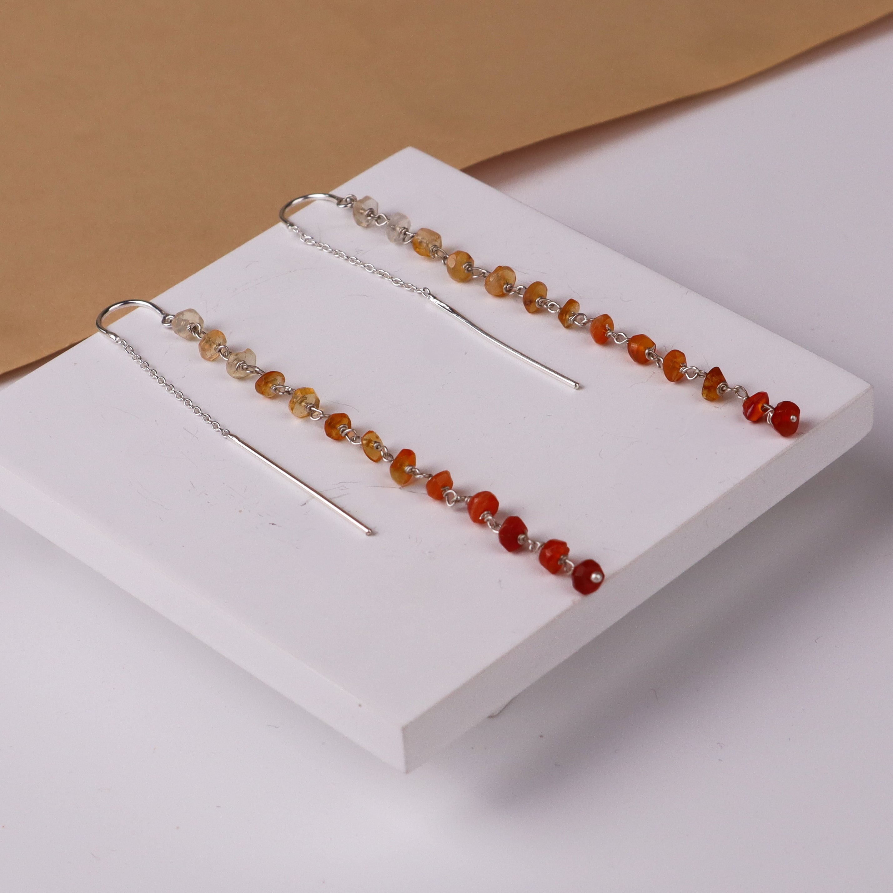 Silver Sui Dhaaga Carnelian Stones Earring