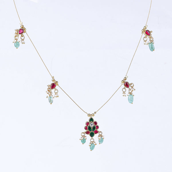 Detailed view of a 22K gold-plated fashion necklace highlighting intricate motifs, textured detailing, and a premium 22K gold-plated finish