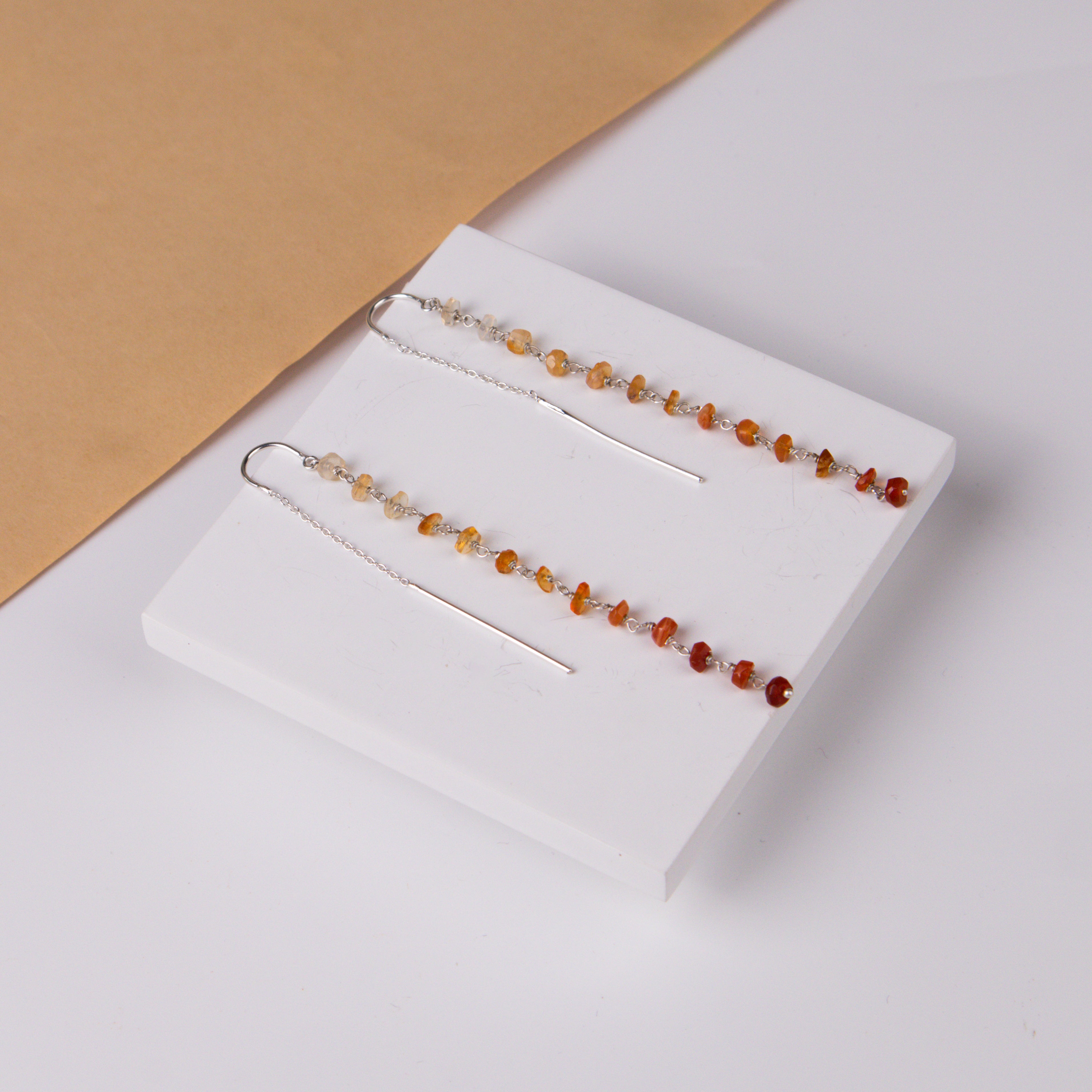 Silver Sui Dhaaga Carnelian Stones Earring