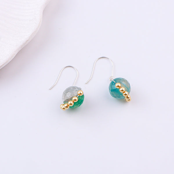 Blue Agate & Golden Pearl Silver Earrings (Project Handmade)