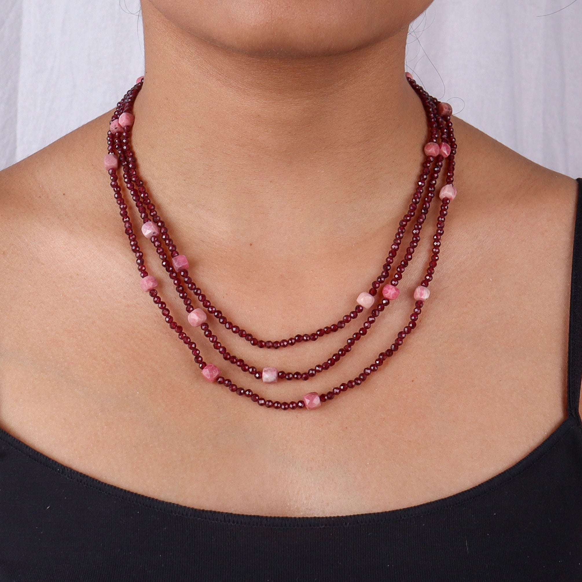 3 Layer Galaxy Necklace - Garnet & Pink Opal