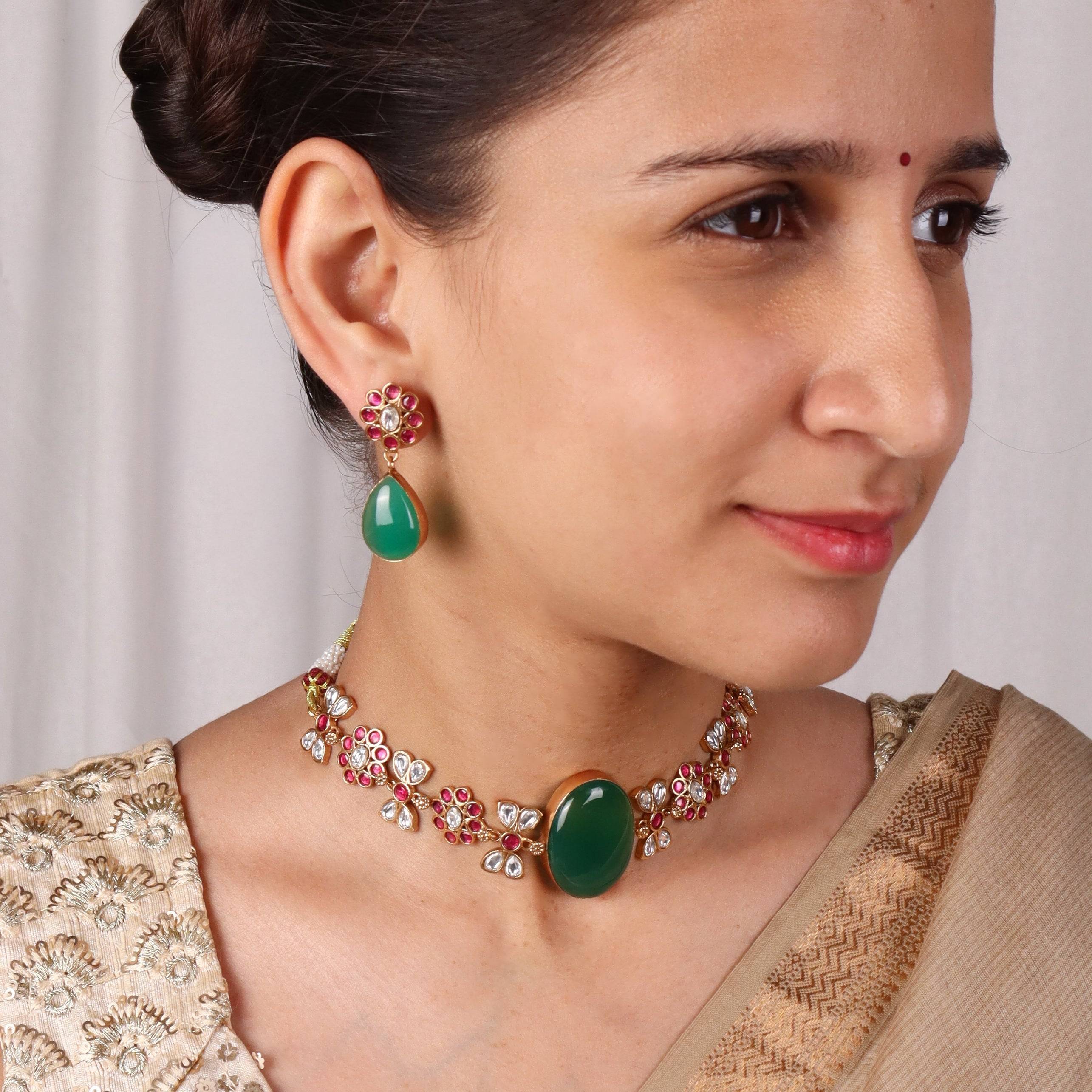 Model wearing 22K Gold Plated Fashion Set for a sophisticated and elegant jewellery look