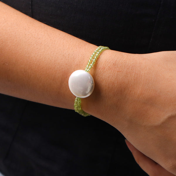 Coin Pearl & Peridot Bracelet