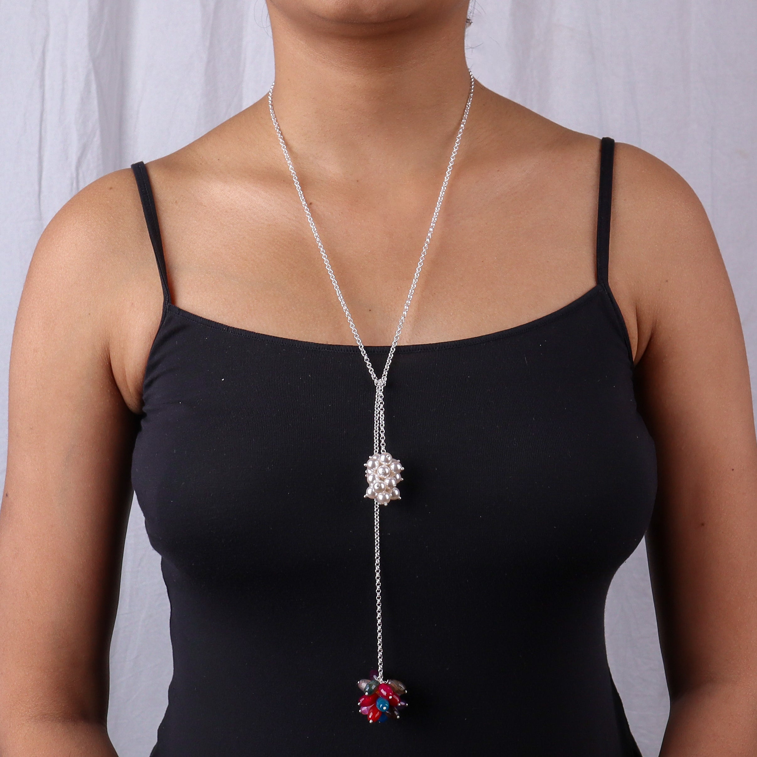 Tie & Wear Necklace - Multicolour Semiprecious Stones & Pearls