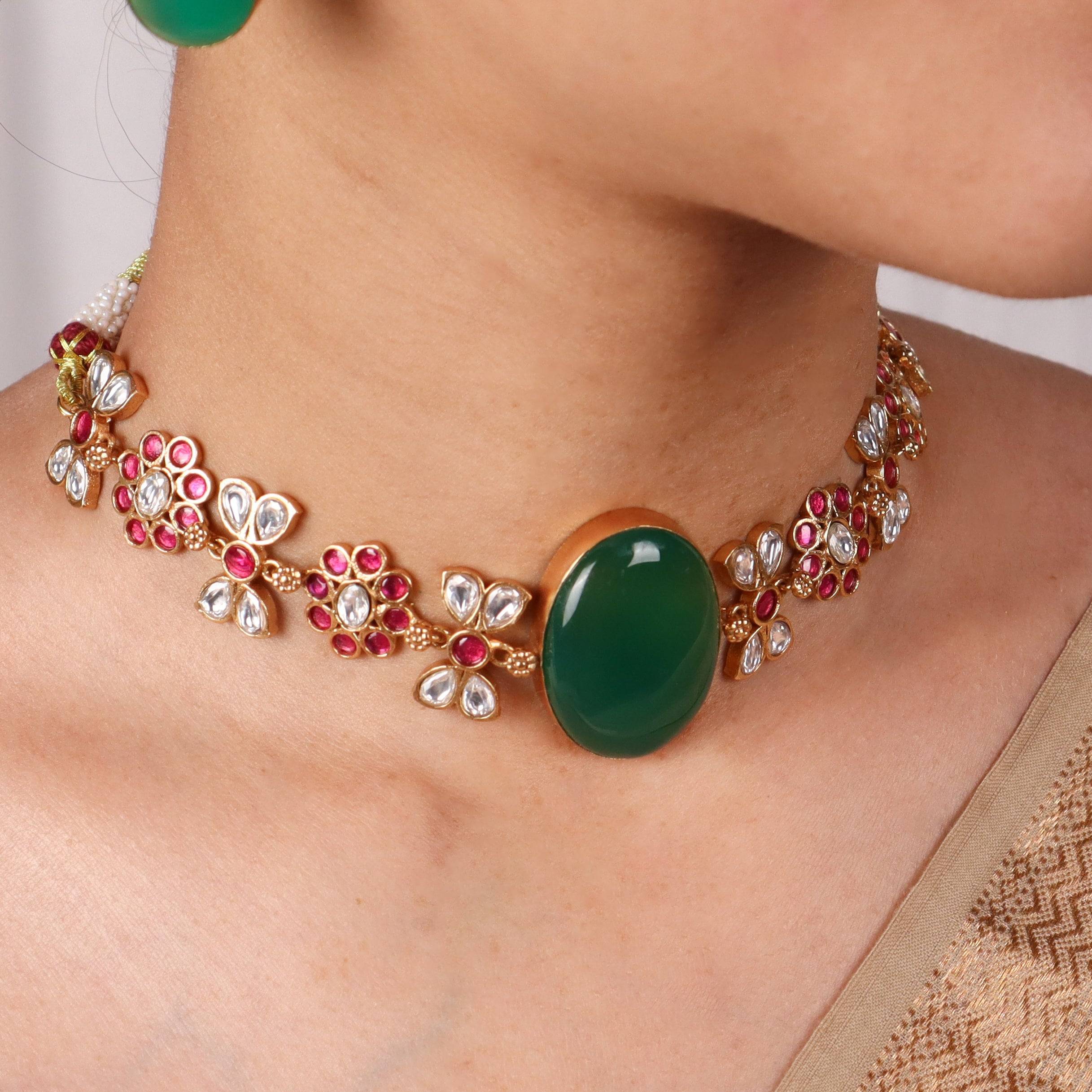 Model wearing 22K Gold Plated Fashion Set for a sophisticated and elegant jewellery look