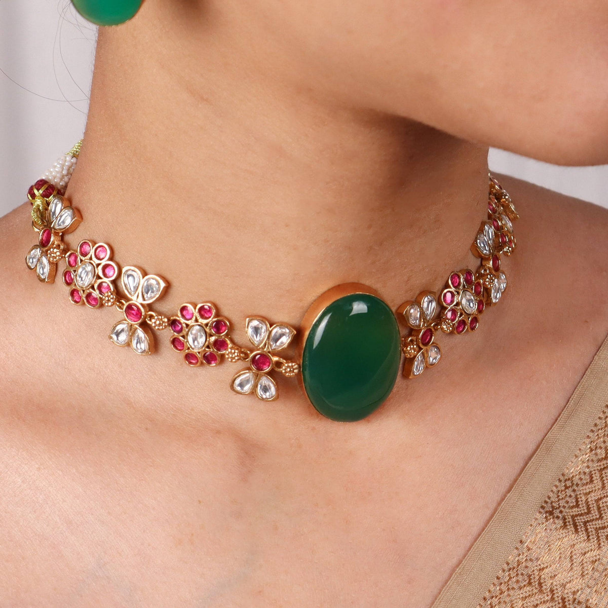 Model wearing 22K Gold Plated Fashion Set for a sophisticated and elegant jewellery look