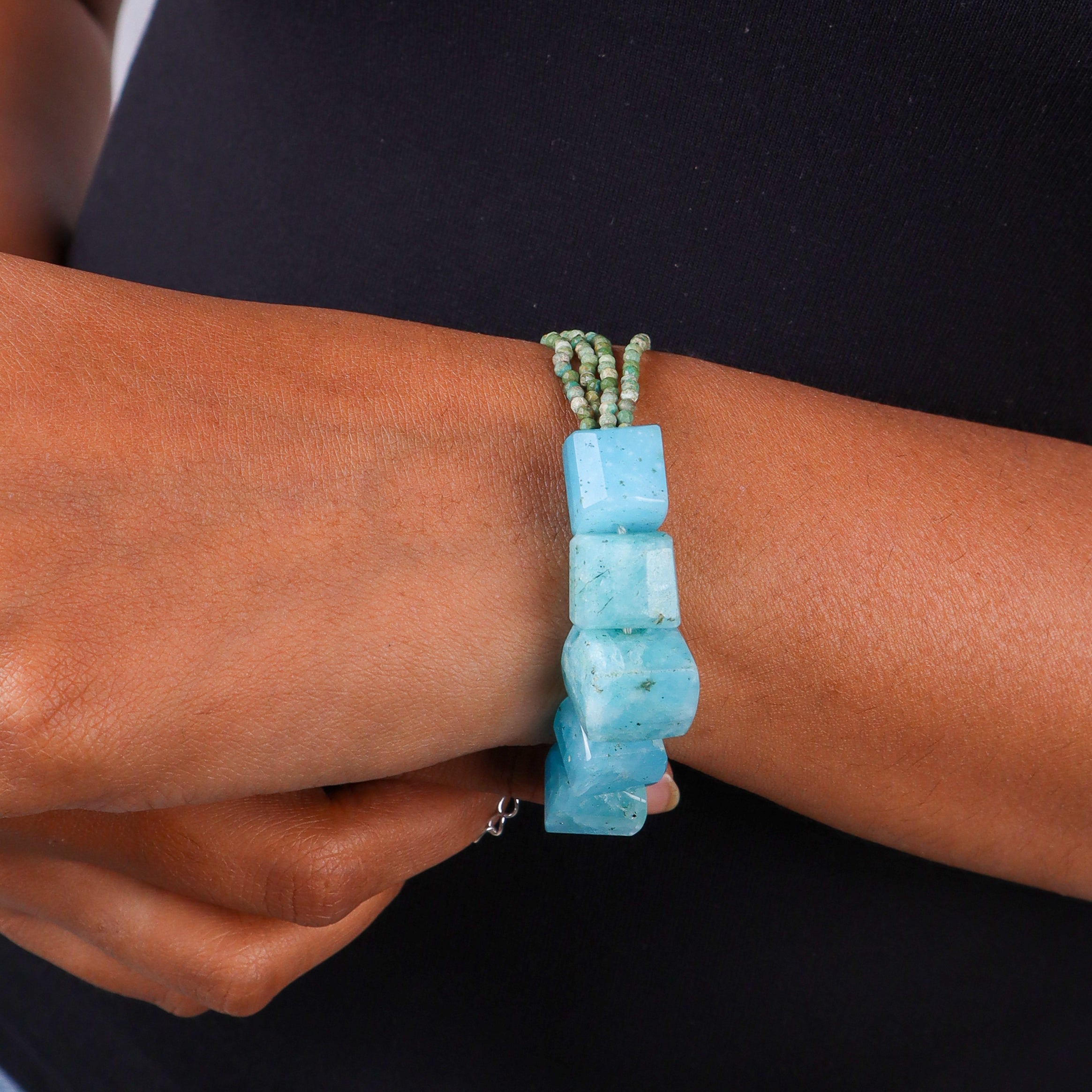 Half & Half Bracelet - Square Shaped Larimar & Firoza Stones