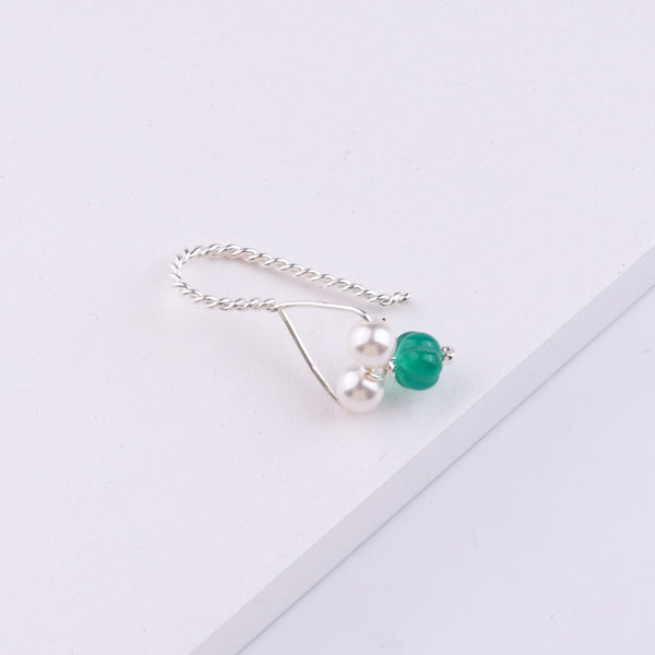 Silver Bhikbali with Green Onyx (Clip-On)