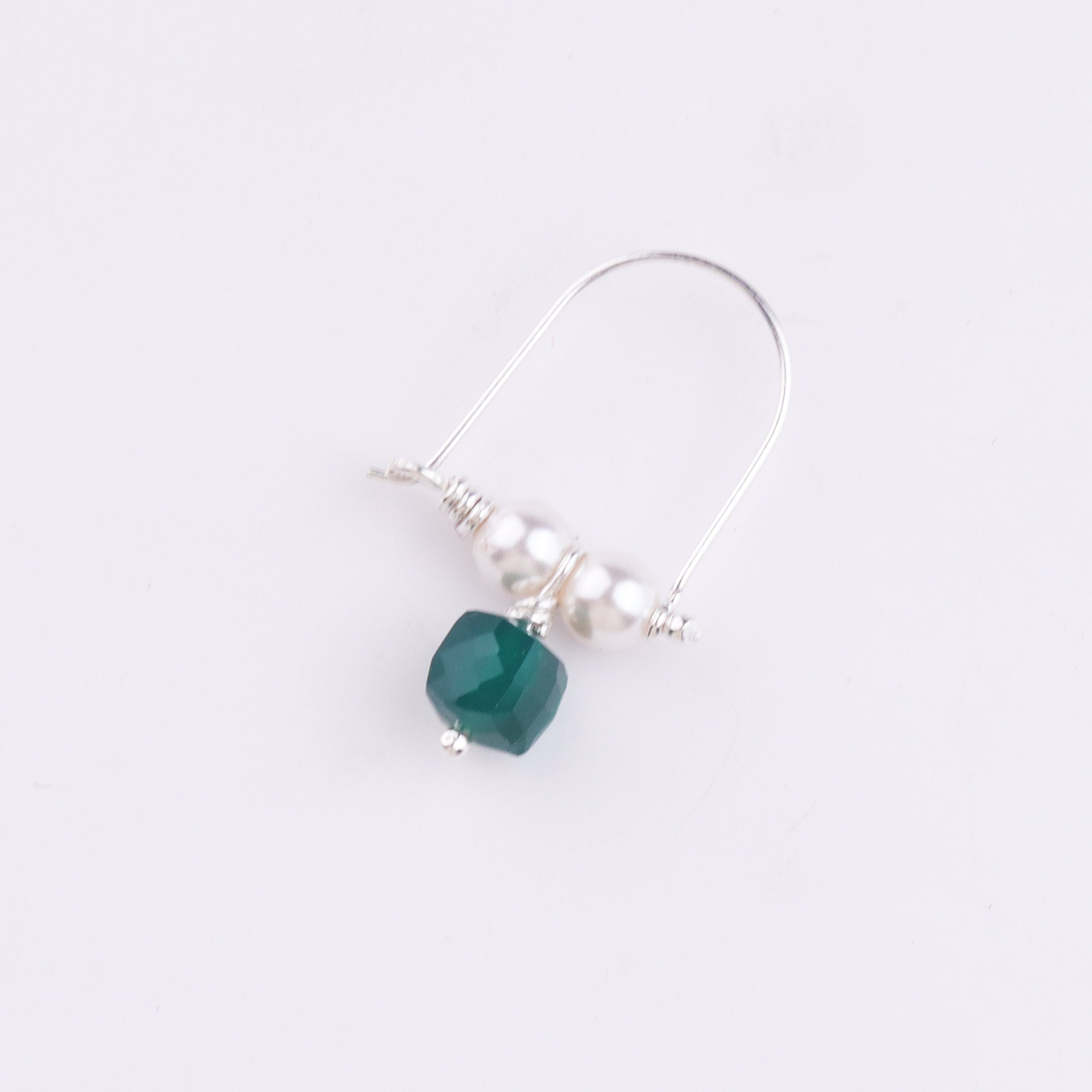 Silver Bhikbali with Square Green Onyx (Pierced)