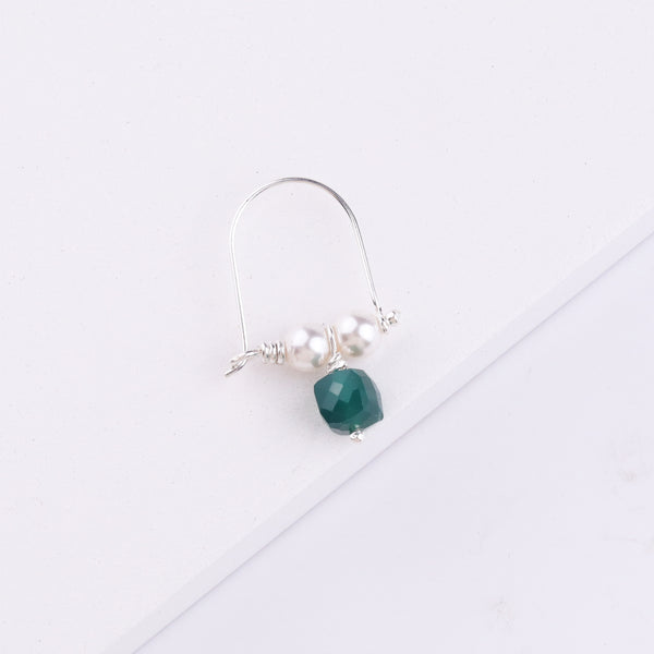 Silver Bhikbali with Square Green Onyx (Pierced)