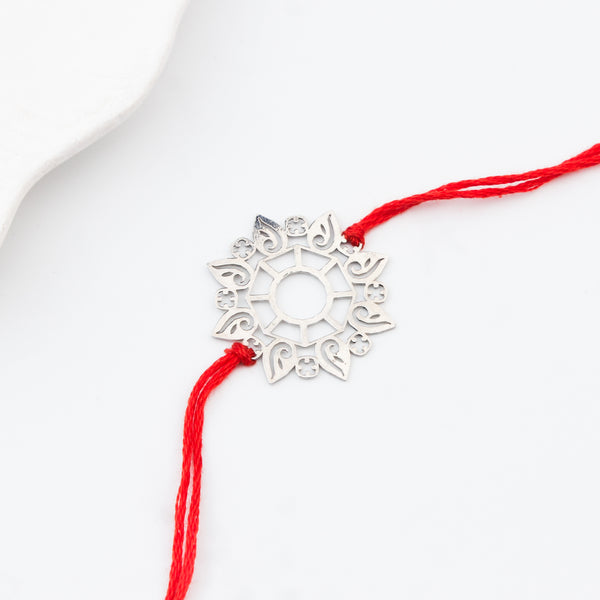 Silver Laser Cut Abstract Rakhi